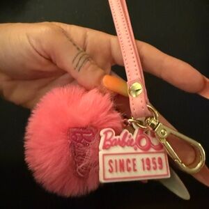 Barbie Pink Pom-Pom Keychain with Gold Clip
